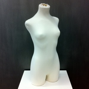 Female bust form with legs for sewing or exhibiting clothes