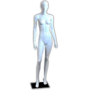 Mannequin white lacquered lady with hair profiled natural pose and foot forward 