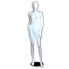 Lady mannequin white lacquered with hair profiled hand on hip and foot forward 