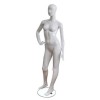 Lady mannequin white lacquered with hair profiled hand on hip and foot forward 
