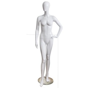 Weiß lackiertes Damenmannequin mit gerader Haltung und Hand auf der Hüfte 