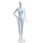 Mannequin white lacquered lady with forward leg and hand on hip 