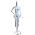 Mannequin white lacquered lady with forward leg and hand on hip 