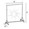 Stackable metal coat rack for heavy loads with wheels 150 cm wide and adjustable height. Measurements.