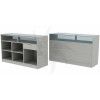 Counter with top window of 180 cm. wide, in gray.