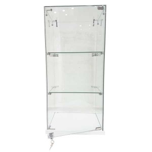 Exhibitor glass display cabinet with two shelves and wooden base with lock