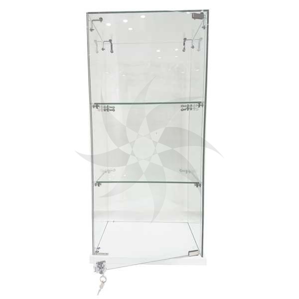 Exhibitor Glass Display Cabinet With Two Shelves And Wooden Base