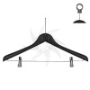 Flat plastic hanger with clips 43 cm. black with anti-theft security hook