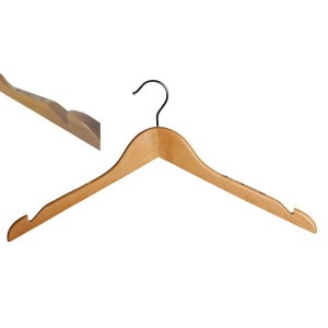 Curved wooden hanger without bar with non-slip 45 cm.