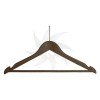 Curved wooden hanger with bar and notches 45 cm. walnut with anti-theft security hook