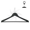 Flat plastic hanger with bar, 43 cm. black with anti-theft security hook