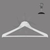 Flat plastic hanger with bar, 43 cm. white with anti-theft security hook
