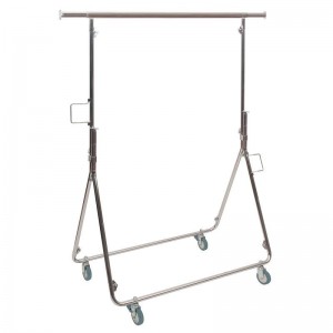 Metallic clothes rack for agents with wheels completely folding
