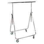 Folding metallic clothes rack for agents with wheels