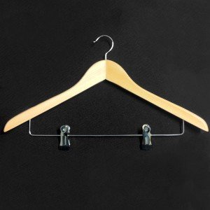 Curved wooden hanger with clips 45 cm.