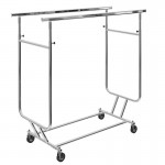 Folding clothes rack with wheels and double adjustable bar height and width