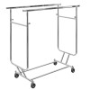Folding clothes rack with wheels and double adjustable bar height and width