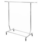 Folding clothes rack with wheels and adjustable in height and width bar